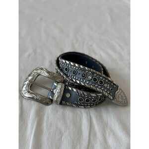 Kippys Blue Leather & Swarovski Crystal Western Style Belt Sz 32 Cowboy Rodeo